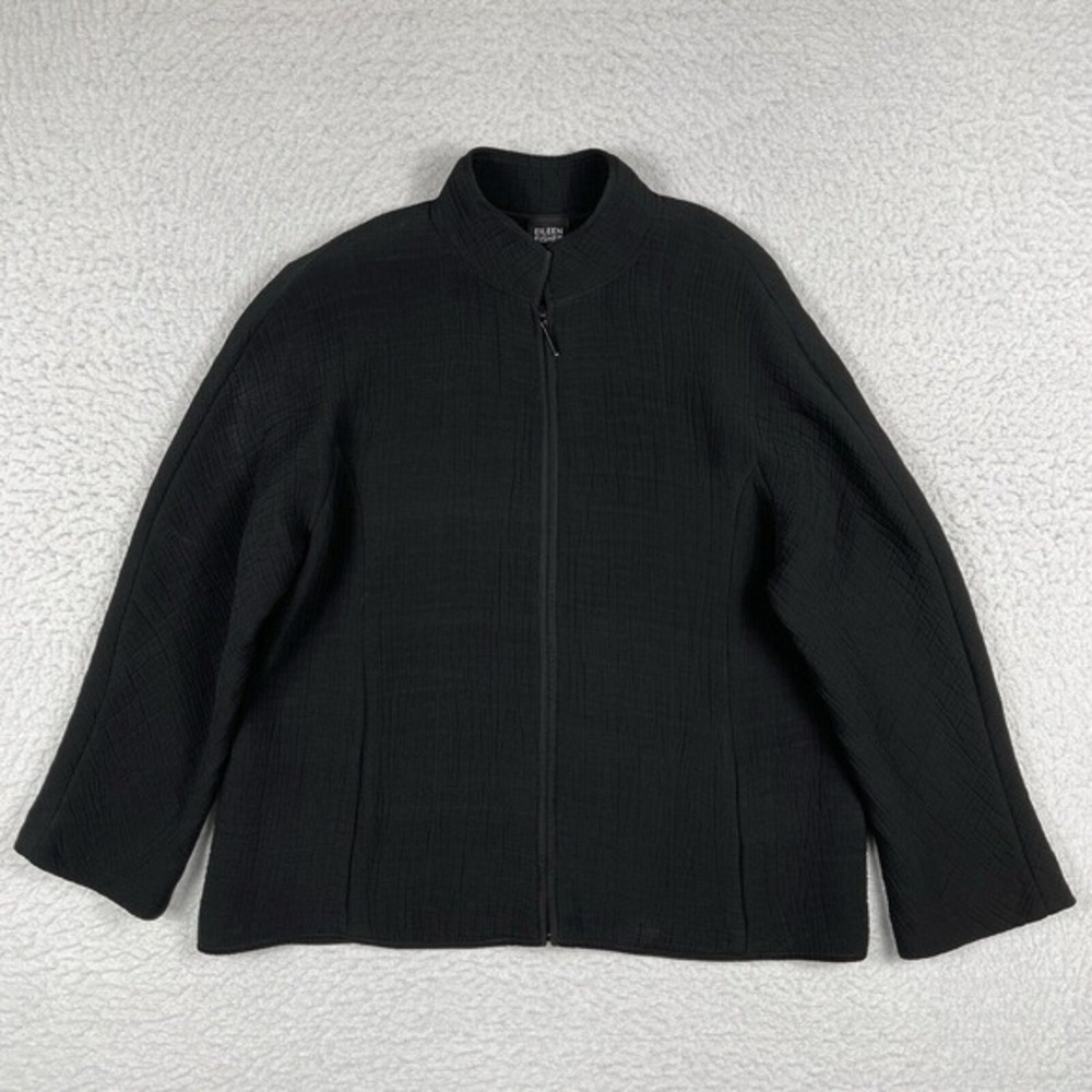 Eileen Fisher Jacket Womens Medium Mock Neck Full Zip Textured Stretch Cozy Work